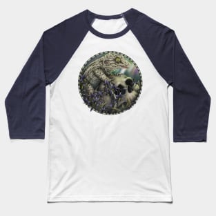 Gargoyle Gecko on a Skull Baseball T-Shirt